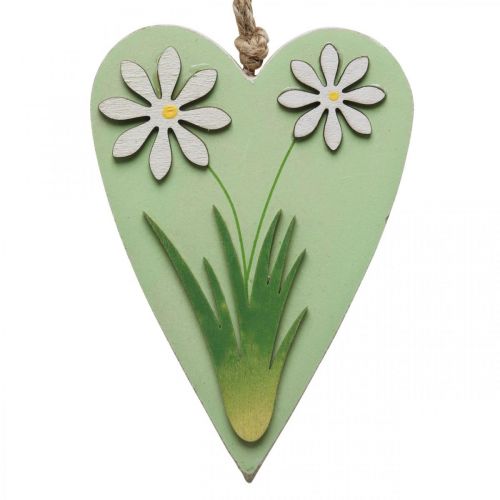 Dekorativa hjärtan att hänga med blommor trägrön, vit 8,5×12cm 4st