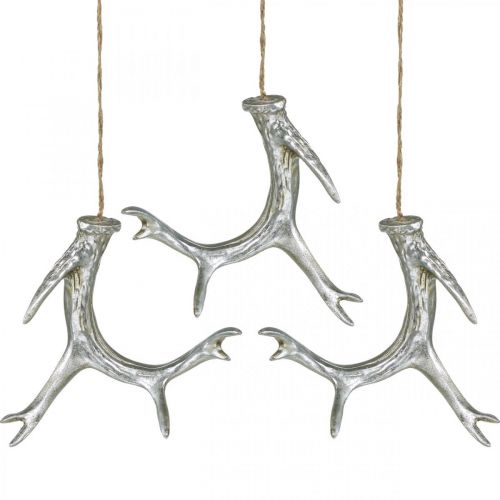 Floristik24 Julhängsdekoration horn adventssilver 15cm 4 st