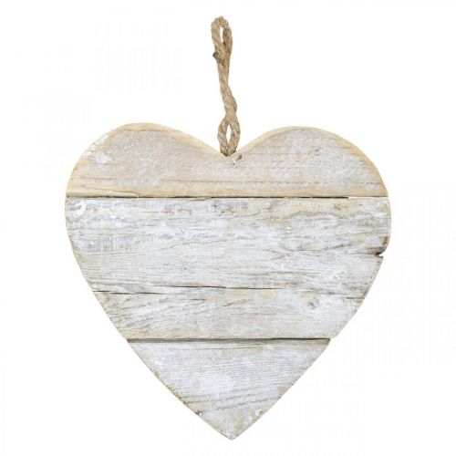Hjärta av trä, dekorativt hjärta för upphängning, hjärta deco vit 20cm