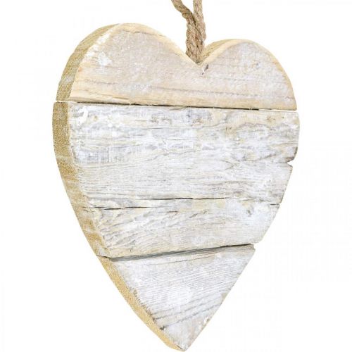 Hjärta av trä, dekorativt hjärta för upphängning, hjärtdekoration vit 24cm