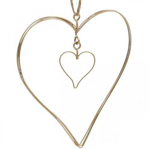Dekorativt hjärta för upphängning, hängande dekoration metallhjärta gyllene 10,5 cm 6 st