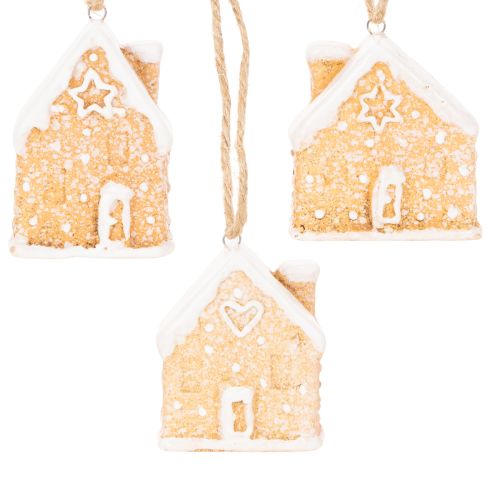 Pepparkakshus Keramik Hängande Dekoration Vinter Juldekoration 6cm 3st | Floristik24.se