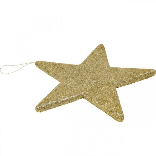 Artikel Juldekoration stjärnhänge gyllene glitter 30cm 2st