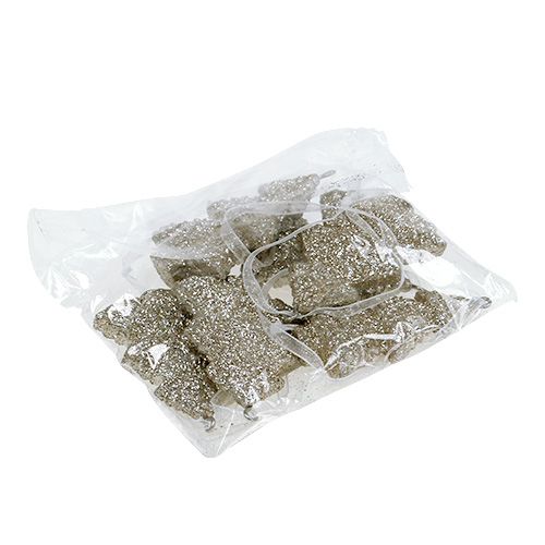 Floristik24 Hängande granträd med glimmer 6,5 cm champagne 6st