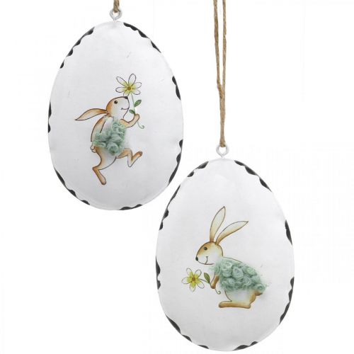 Floristik24 Ägg med kanin, påskägg att hänga, metalldekor vit H10,5cm 4st