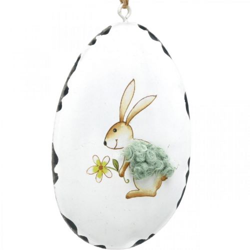 Artikel Ägg med kanin, påskägg att hänga, metalldekor vit H10,5cm 4st