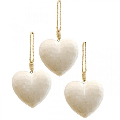Artikel Trähjärta dekorativ hängare dekorativt hjärta för att hänga vit 12cm 3st