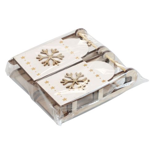 Artikel Julsläde trä vit/guld 15,5x6,5x4cm 4st