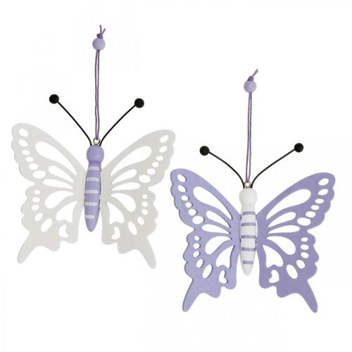 Artikel Deco hängare fjärilar trä lila/vit 12×11cm 4st