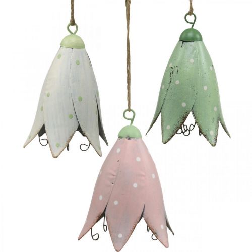 Floristik24 Metallblommor, blåklockor att hänga, vårdekoration, metallhänge H10,5 cm vit, rosa, grön set om 3