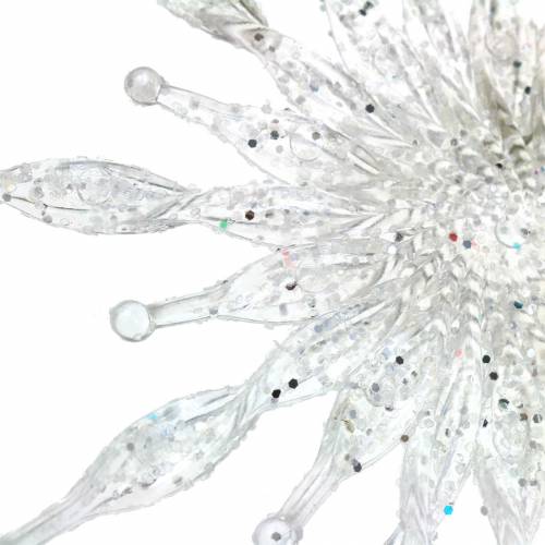 Floristik24 Snöflinga att hänga 11cm transparent, glitter 12st