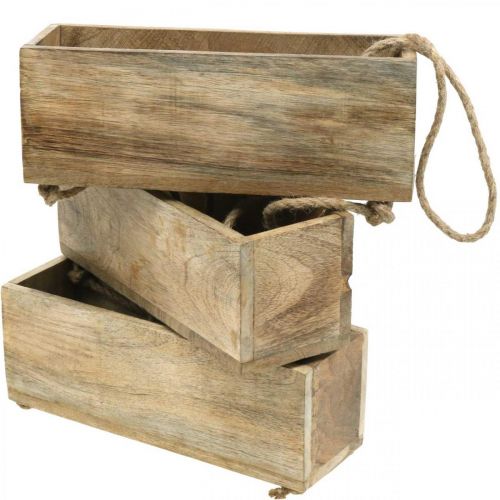Floristik24 Växtlådor på ett rep, hängande hylla för plantering, trädekoration naturliga färger L98cm B30cm