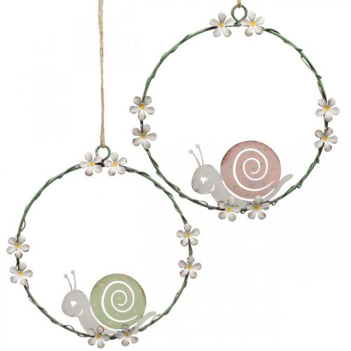 Floristik24 Dekorativ ring med snigel, vårdekor, metalldekor grön/rosa Ø14,5cm set om 2