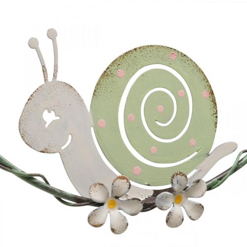 Floristik24 Dekorativ ring med snigel, vårdekor, metalldekor grön/rosa Ø14,5cm set om 2