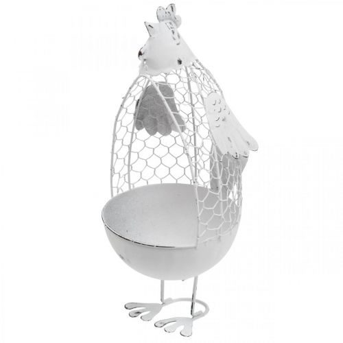 Floristik24 Kyckling för plantering, gallerkorg, påskdekoration, lantlig vit, silver H26,5cm Ø11,5cm