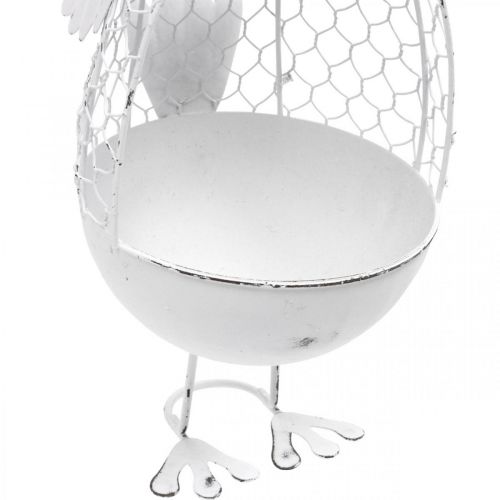 Floristik24 Kyckling för plantering, gallerkorg, påskdekoration, lantlig vit, silver H26,5cm Ø11,5cm
