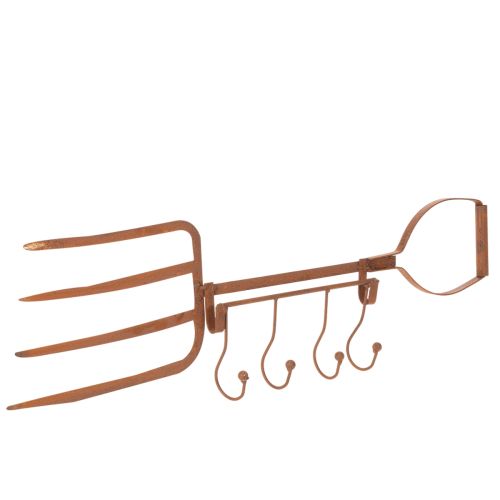 Rostig metallkrokskena, dekorativ högaffel, trädgårdsdekoration, 4 krokar, 62 cm köpa | Floristik24.se