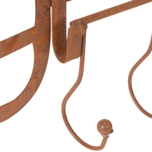 Rostig metallkrokskena, dekorativ högaffel, trädgårdsdekoration, 4 krokar, 62 cm | Floristik24.se