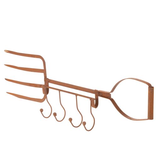 Rostig metallkrokskena, dekorativ högaffel, trädgårdsdekoration, 4 krokar, 62 cm | Floristik24.se