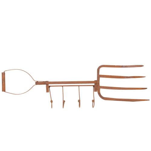 Rostig metallkrokskena, dekorativ högaffel, trädgårdsdekoration, 4 krokar, 62 cm | Floristik24.se
