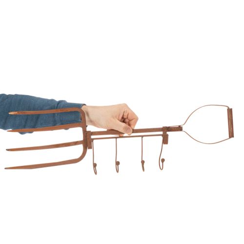 Rostig metallkrokskena, dekorativ högaffel, trädgårdsdekoration, 4 krokar, 62 cm | Floristik24.se