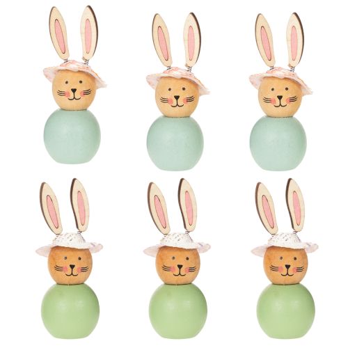 Artikel Påskhare i trä, vårdekoration, accenttillbehör för hemmet, mintgrön, 9 cm, 8 delar