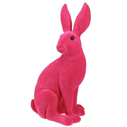Floristik24 Kaninrosa dekorativ påskhare sittande flockad 16×13×35cm