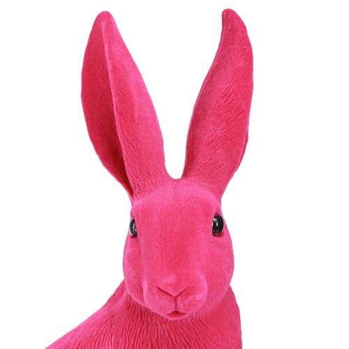 Floristik24 Kaninrosa dekorativ påskhare sittande flockad 16×13×35cm