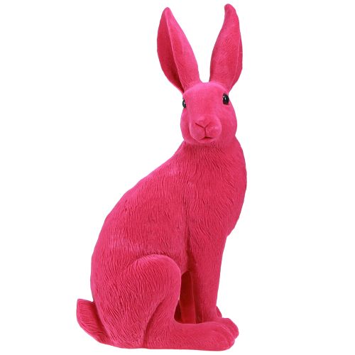 Floristik24 Kaninrosa dekorativ påskhare sittande flockad 16×13×35cm