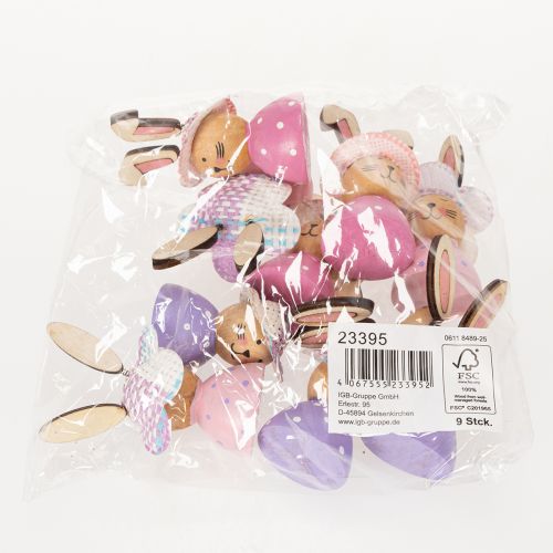 Artikel Påskharebordsdekoration för våren, dekorativa kaniner med hattar, 7 cm, 9 stycken