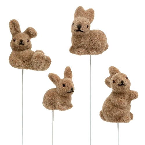 Artikel Kanin flockad på tråd brun 4cm - 6cm 12 st