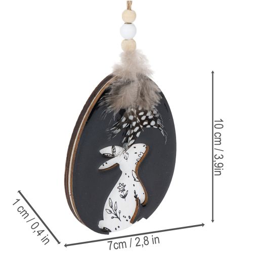 Artikel Träpåskägg att hänga, vita och svarta, 10 cm, 6 stycken