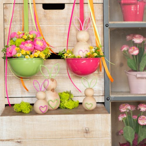 Artikel Dekorativ träkaninfigur med trådöron för moderna påskdekorationer, 11 cm, 4 stycken