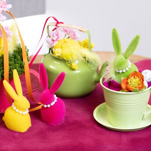 Artikel Dekorativ påskharefigur med pärlhalsband, perfekt för vardagsrum eller sovrum, 13 cm, 4 stycken
