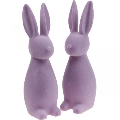 Floristik24 Deco Bunny Deco Easter Bunny Flockad Lila Lila H29,5cm 2st