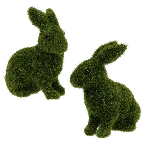 Floristik24 Kanin sittande grön flockad H13.5cm 4st