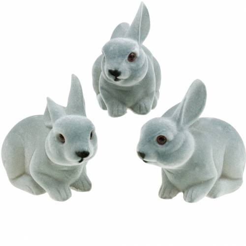 Floristik24 Deco figur kanin grå, vårdekoration, påskhare sittande flockade 3st