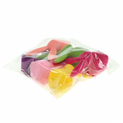 Artikel Flockad kanin, färgglad, 13 cm hög, blandad, 6 stycken