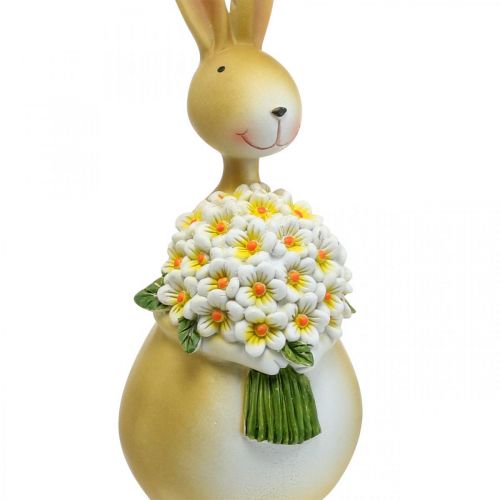 Floristik24 Påskhare med bukett blommor, påskdekoration, dekorativ figurkanin H32cm