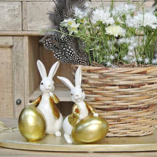 Floristik24 Påskhare vit-guld, påskdekoration, dekorativ kanin med ägg H16/18cm set om 2