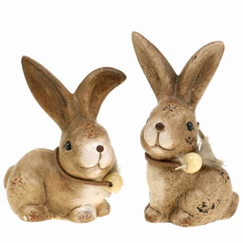 Dekorativa figurer kaniner med fjäder- och träpärlbrun blandade 7cm x 4,9 cm H 10cm 2st
