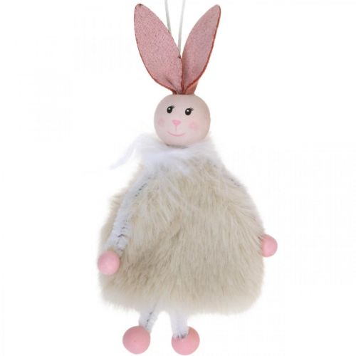Floristik24 Kaniner, påskdekorationer, vårhängen, påskharar att hänga beige, rosa, vit H12,5cm 3st