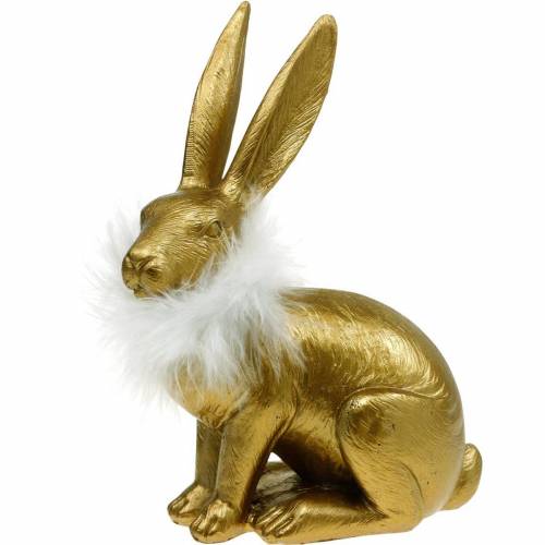 Floristik24 Påskharen med fjäderboa vårdekoration Bunny Golden påskdekoration