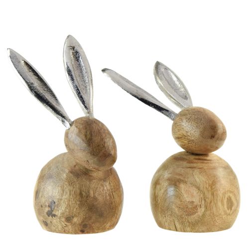 Kanin Trä Metall Natursilver H10/12,5cm 2 st