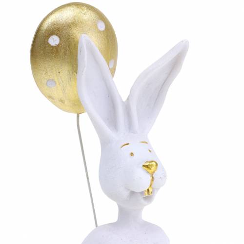 Floristik24 Kanin med ballong sittande vit, guld H13,5cm 2st