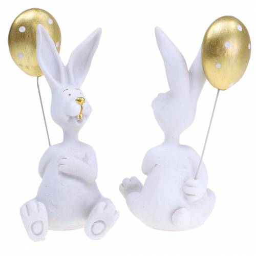 Floristik24 Kanin med ballong sittande vit, guld H13,5cm 2st