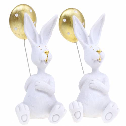 Floristik24 Kanin med ballong sittande vit, guld H13,5cm 2st