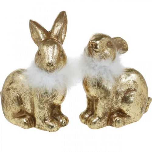 Artikel Guld kanin sittande guldfärgad terrakotta med fjädrar H20cm 2st
