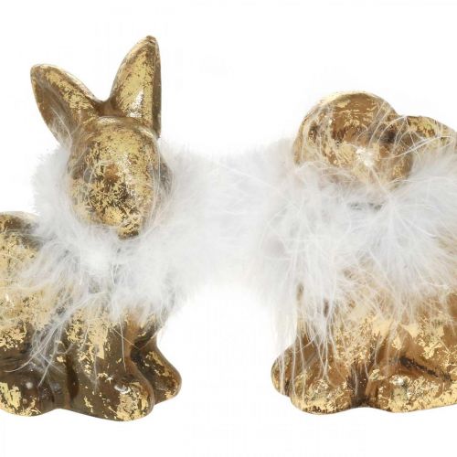 Artikel Guld kanin sittande guldfärgad terrakotta med fjädrar H10cm 4 st