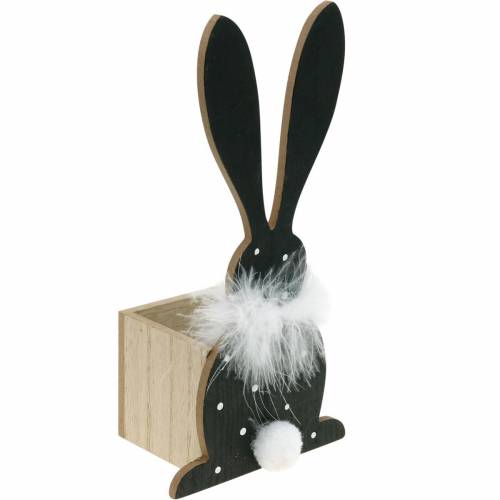 Floristik24 Bunny Planter Feather Boa Svart, vit prickig träpåskhare